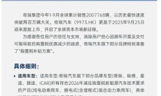 奇瑞汽车公布购置税补贴方案，单辆最高 1.5 万元